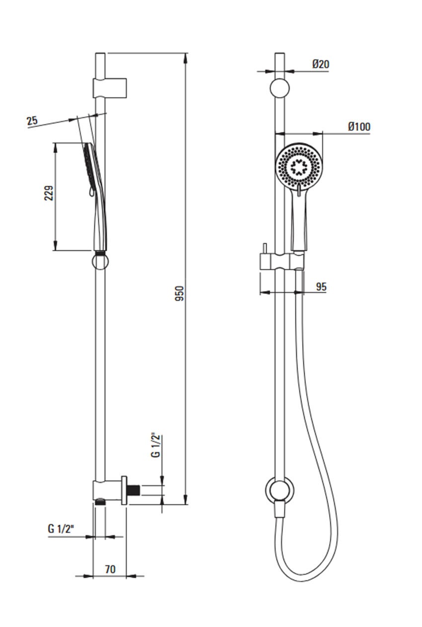 Zestaw prysznicowy 3-funkcyjny z drążkiem Deante Arnika Gold rysunek