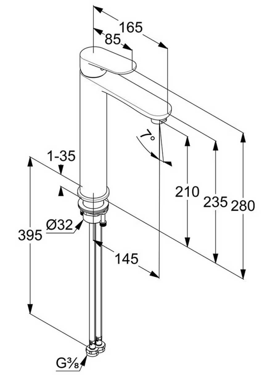 Jednouchwytowa bateria umywalkowa bez zestawu odpływowego Kludi X1 rysunek