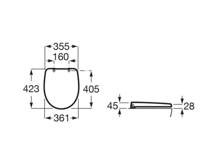 Deska WC wolnoopadająca Compacto Supralit biała Roca Victoria rysunek