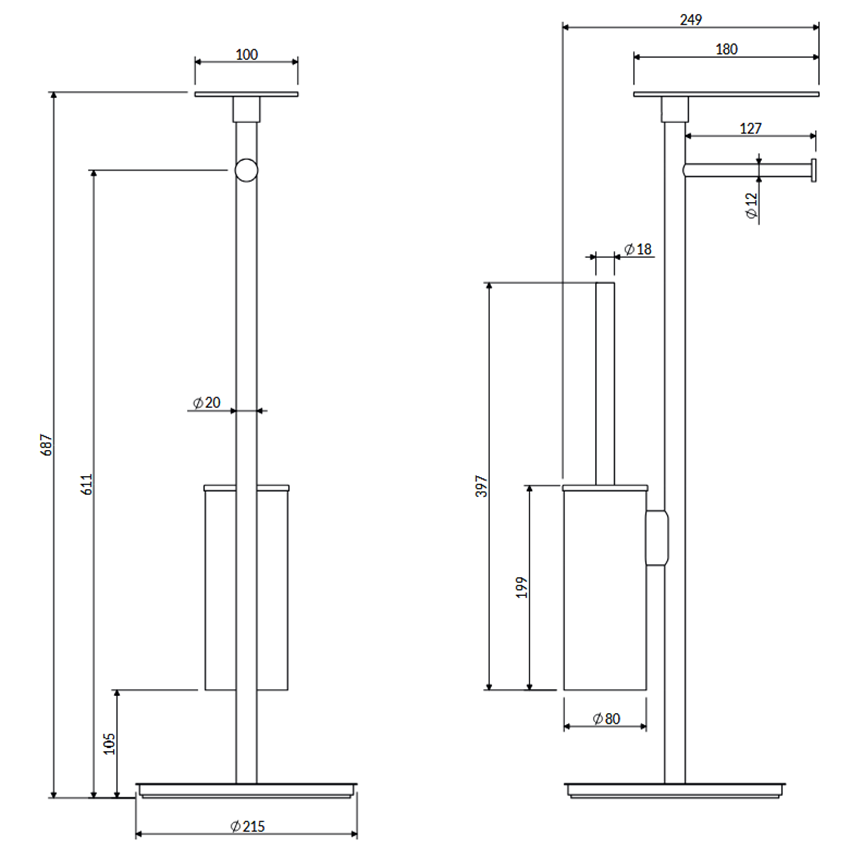 Stojak na papier i szczotkę toaletową z półką Omnires Modern Project rysunek