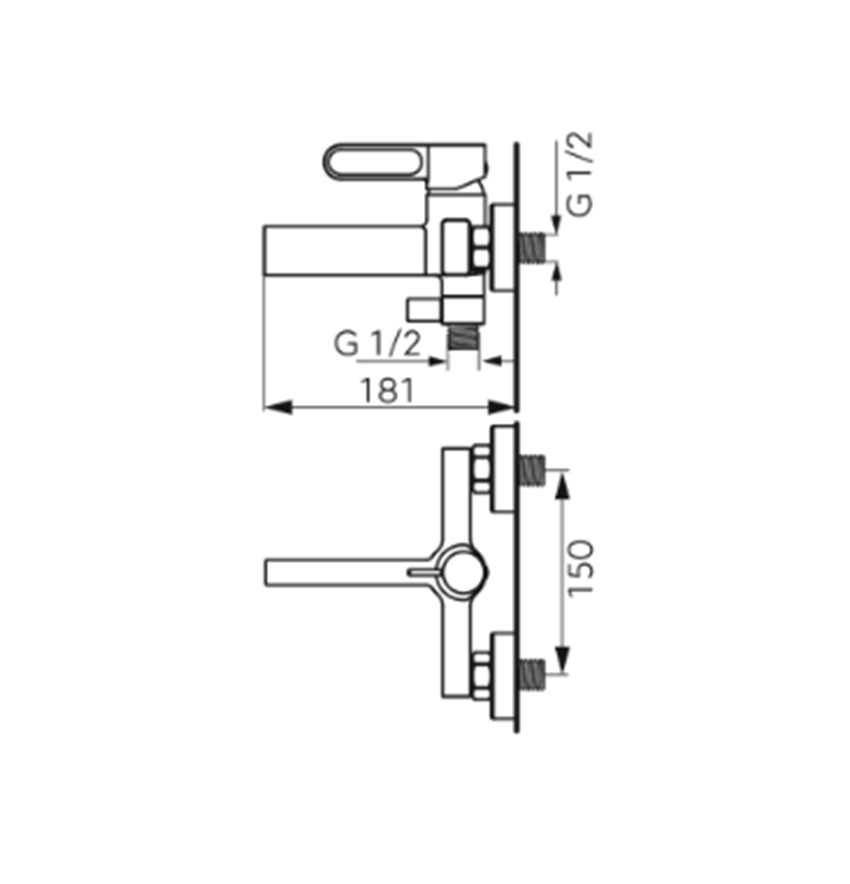 Bateria wannowa z przełącznikiem natrysku gun metal FDesign Zaffiro rysunek