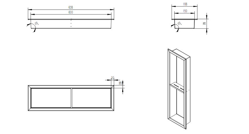 Wnęka z półką 19x64 cm IÖ Luvia rysunek