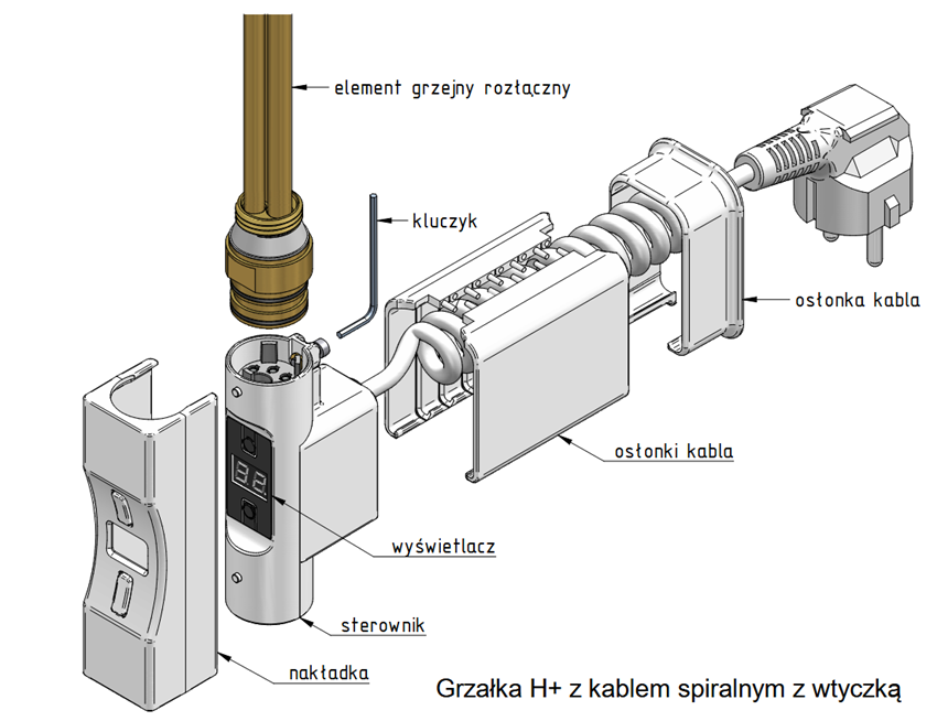 Grzałka z funkcją turbo z kablem spiralnym 300W IÖ Hunn rysunek