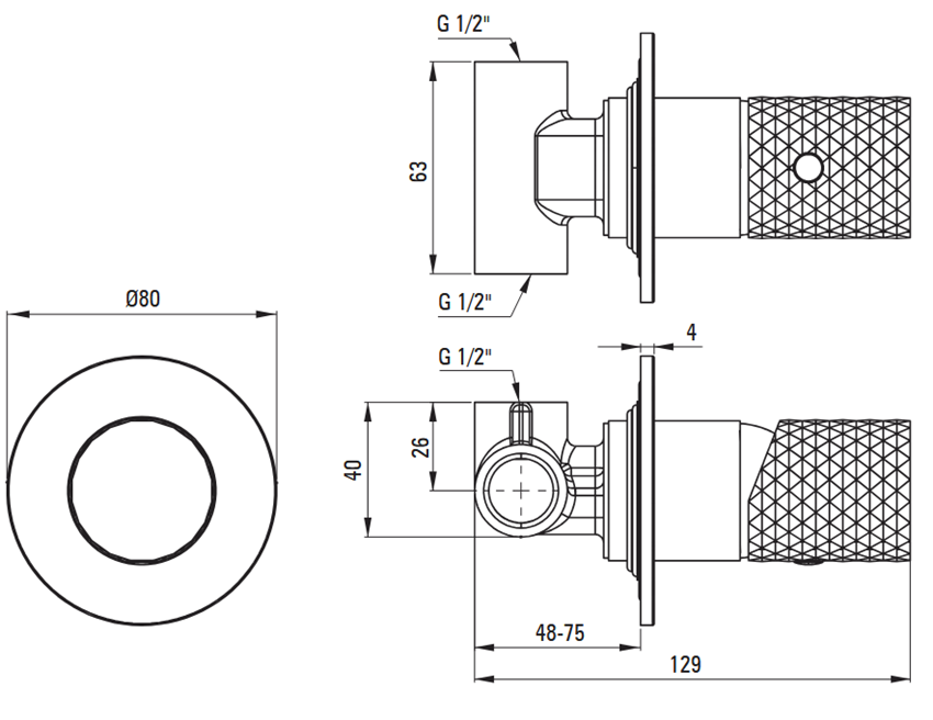 Bateria prysznicowa podtynkowa bez przełącznika natrysku Deante Silia Hexa rysunek