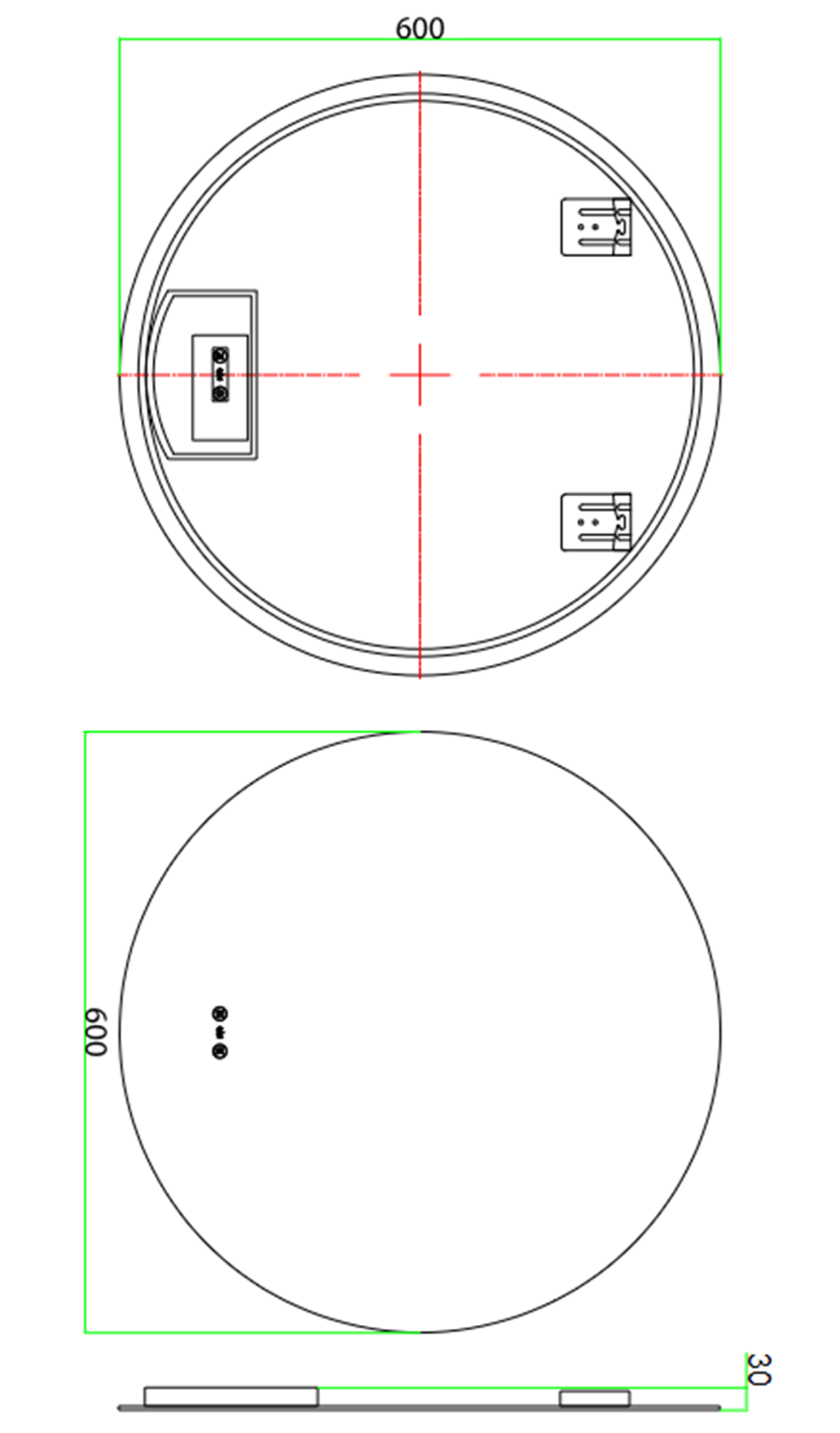Lustro okrągłe z podświetleniem led włącznik dotykowy 60 cm IO Luka New Round rysunek