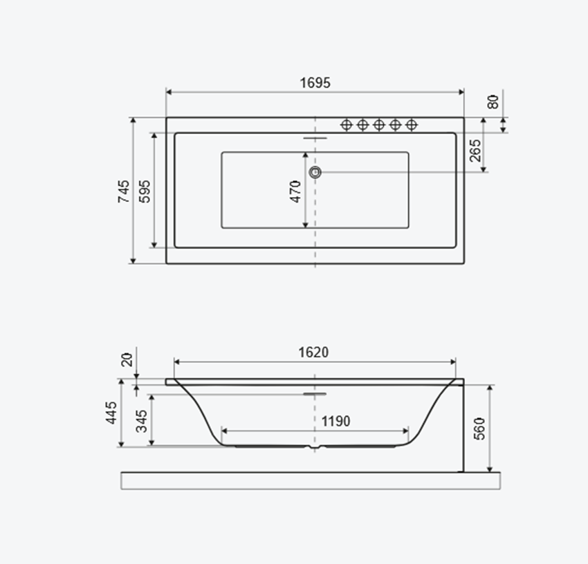 Wanna prostokątna 170x75 cm biały połysk Excellent Pryzmat Slim 2.0 rysunek