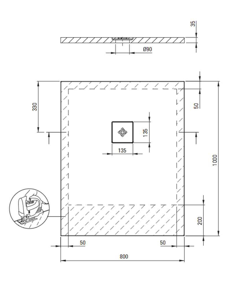 Brodzik prostokątny akrylowy 100x80 cm biały Deante Silia rysunek