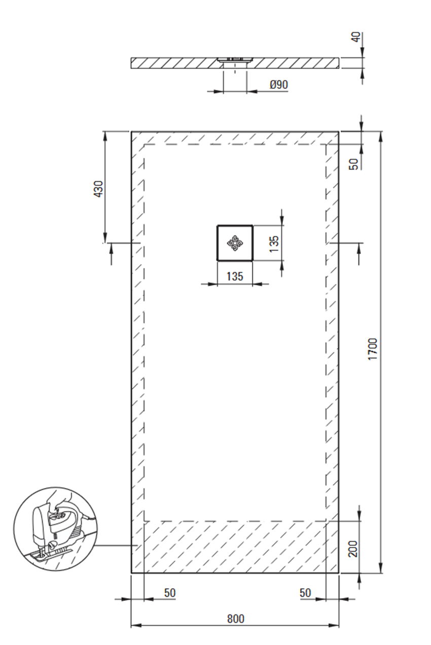Brodzik prostokątny akrylowy 80x170 cm biały Deante Silia