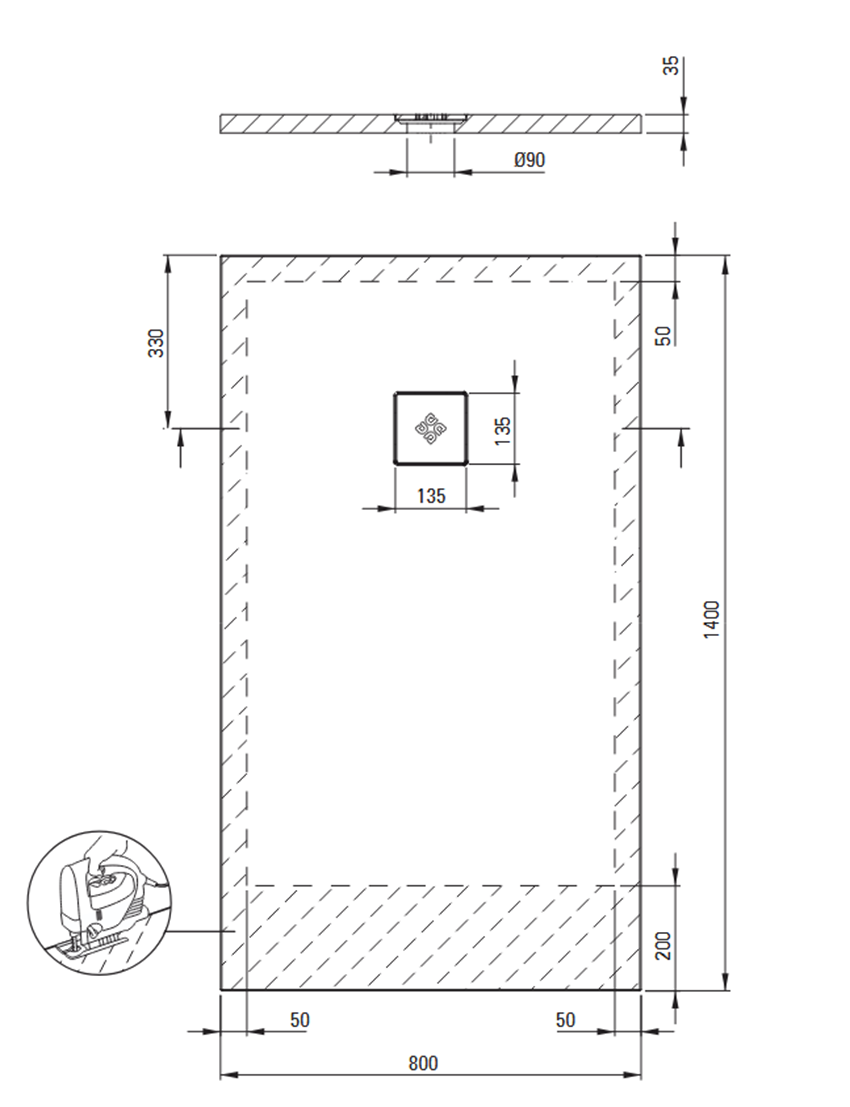 Brodzik prostokątny akrylowy 80x140 cm biały Deante Silia