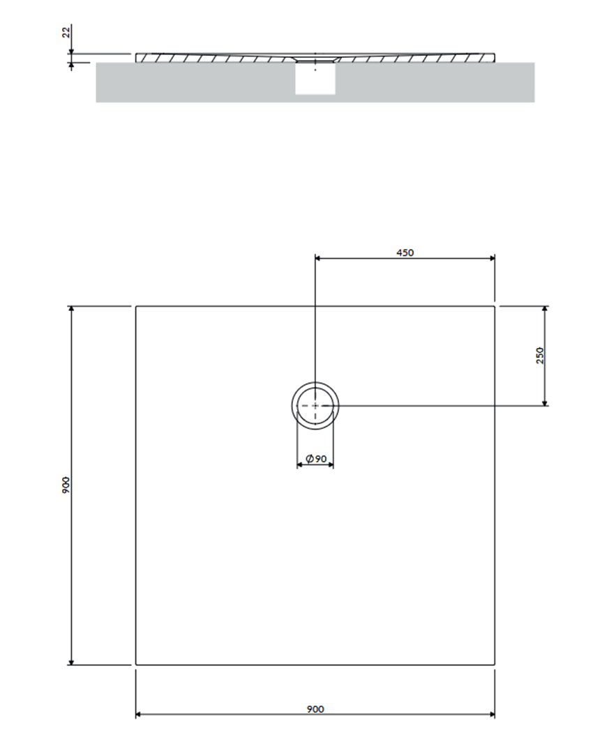 Kompozytowy brodzik prysznicowy antypoślizgowy 90x90 cm biały mat Omnires Aquapure rysunek
