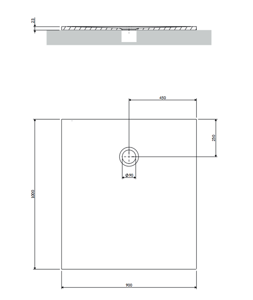 Kompozytowy brodzik prysznicowy antypoślizgowy 90x100 cm biały mat Omnires Aquapure rysuenk