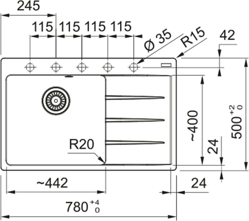 Zlewozmywak Franke Centro CNG 611-78 TL 114.0633.145 rys techniczny