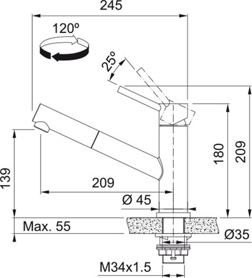 Bateria kuchenna Franke Orbit 115.0569.461 rys techniczny