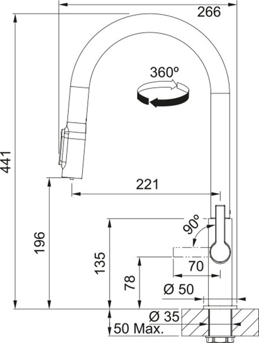 Bateria filtrująca Franke Maris Slim Clear Water J pull-out 120.0736.603 rys techniczny