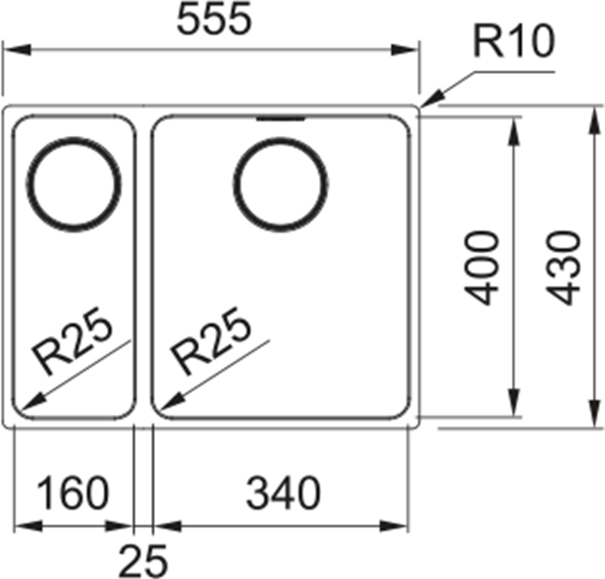 Zlew stalowy Franke Mythos MYX 160-34-16 122.0624.558 rys techniczny