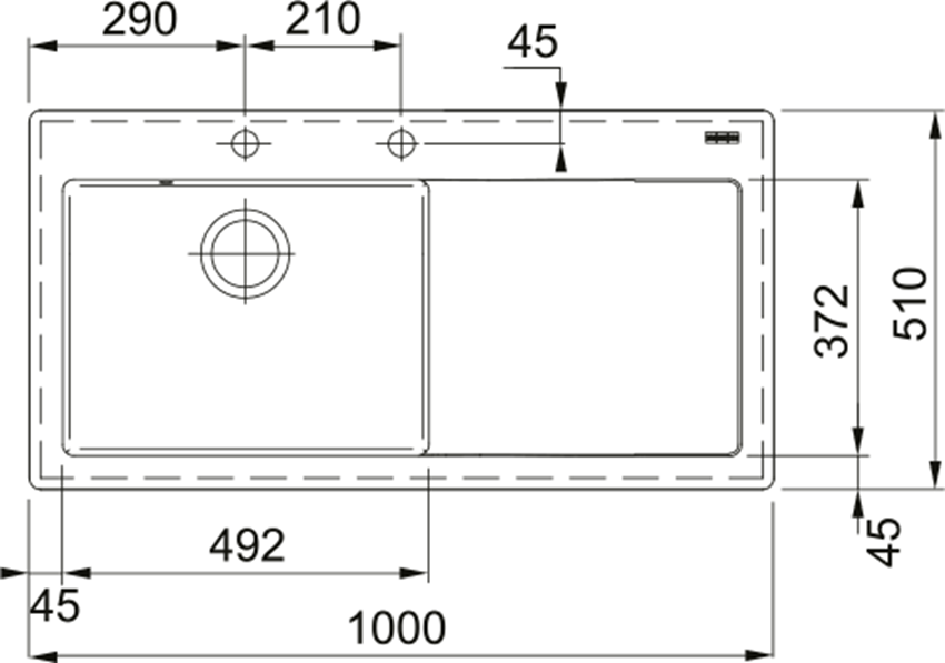 Zlewozmywak jednokomorowy Franke Mythos MTK 611-100 124.0379.851 rys techniczny