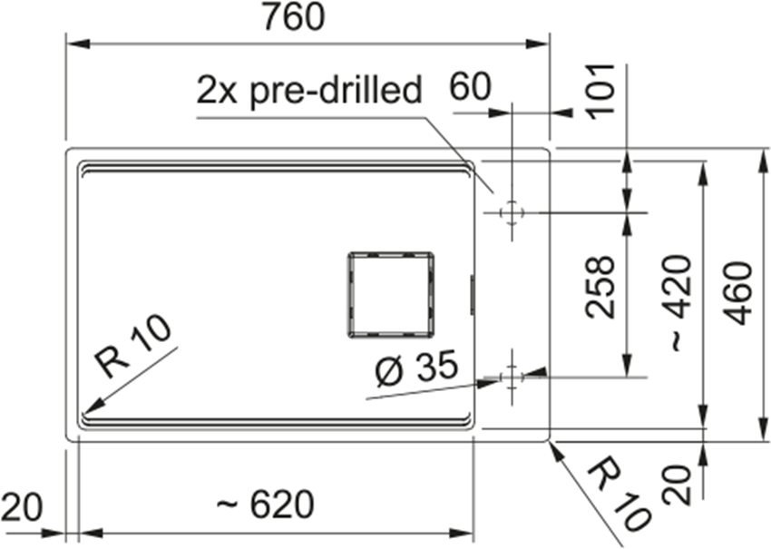 Zlewozmywak Franke Kanon KNG 110-62 125.0633.003 rys techniczny