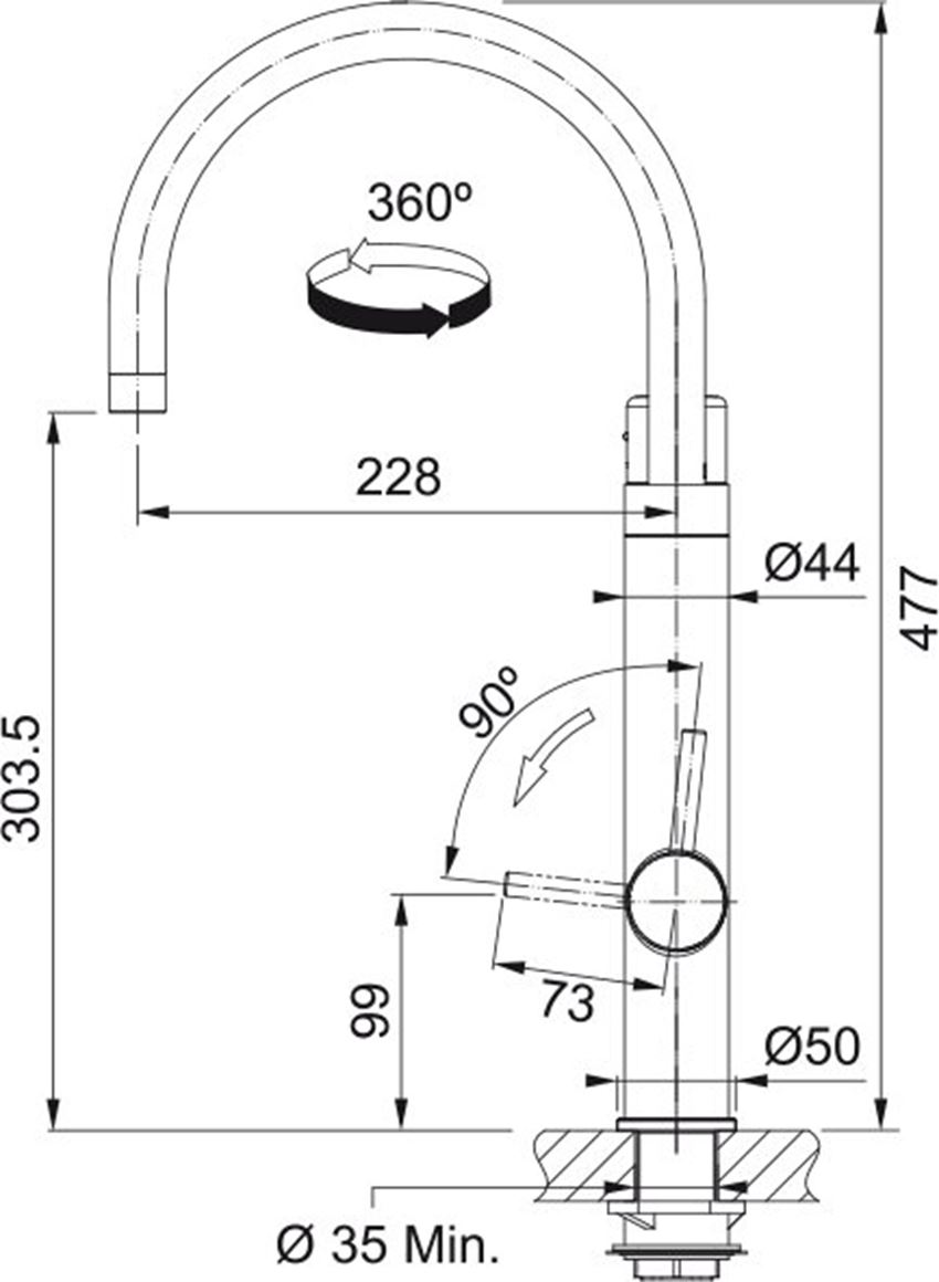 Bateria Franke Vital J 120.0621.229 rys techniczny