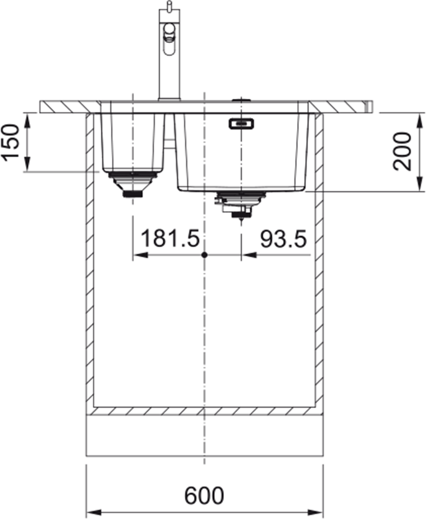 Zlew stalowy Franke Mythos MYX 160-34-16 122.0624.558 rys techniczny