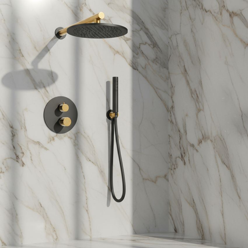 Zestaw prysznicowy podtynkowy z baterią czarno-złoty IÖ Vida