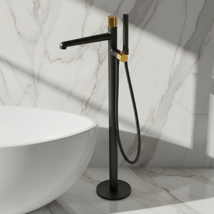 Bateria wannowa wolnostojąca czarno-złota IÖ Vida