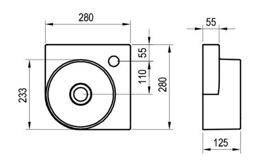 Umywalka Ravak Yard 280 C XJX01228000 rys techniczny