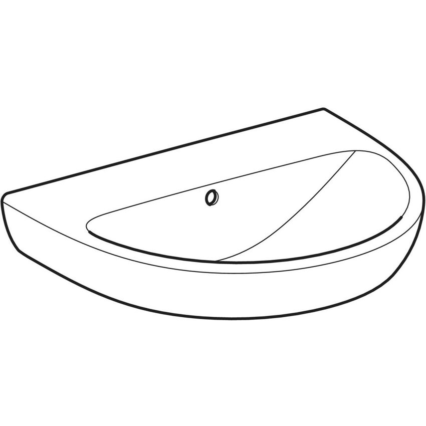 Umywalka ścienna bez otworu na baterię z przelewem 60 cm Geberit Selnova rysunek