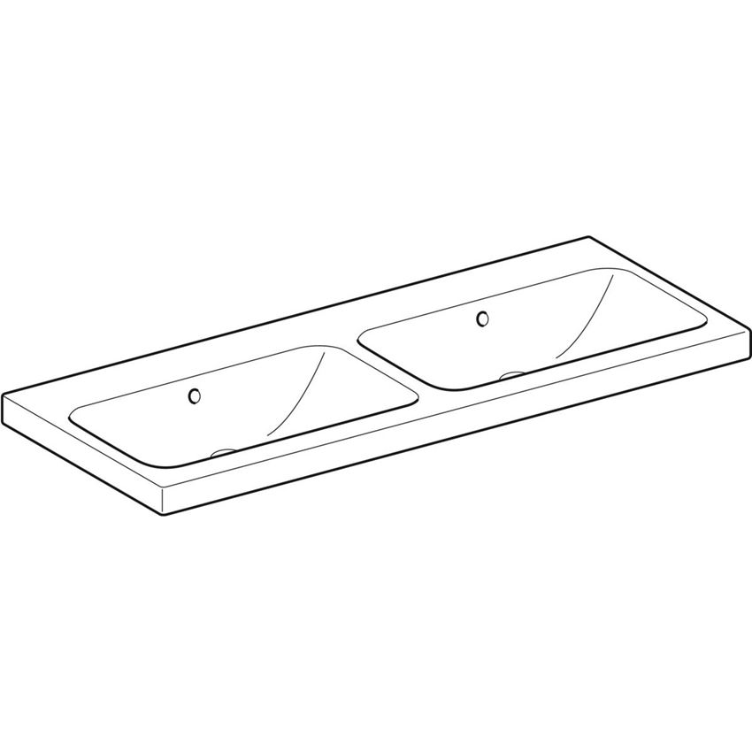 Umywalka podwójna ścienna bez otworu na baterię z przelewem 120 cm Geberit iCon Light rysunek