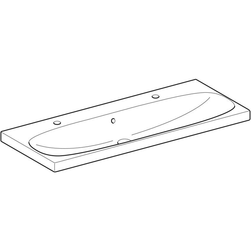Umywalka ścienna z dwoma otworami na baterię z przelewem 120 cm biała/KeraTect Geberit Acanto rysunek