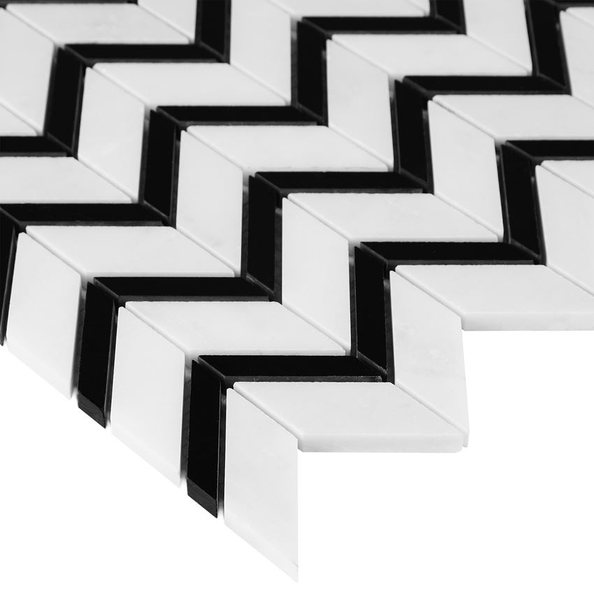 Mozaika kamienna 30,5x31 cm Dunin Black&White Pure White Chevron mix
