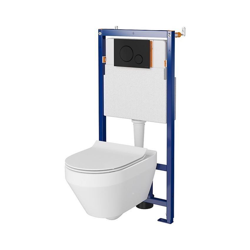 Stelaż podtynkowy do WC z miską Crea Oval CleanOn i przyciskiem Opti B2 czarny mat Cersanit Tech Line Opti 