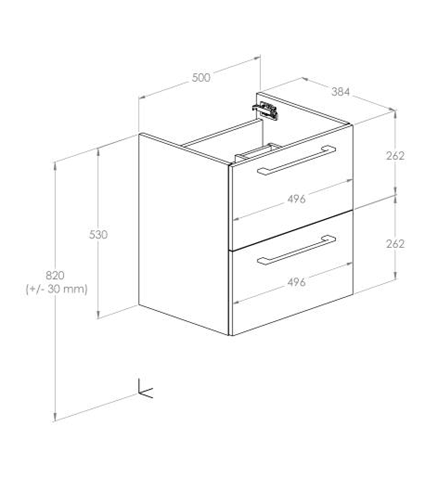 Szafka podumywalkowa 50 cm z 2 szufladami Roca Roma Compact rysunek