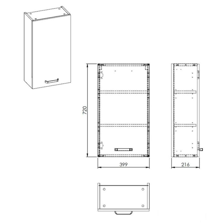 Szafka górna wisząca 40x72 cm biały połysk Elita Sunn 40 1D White HG rysunek