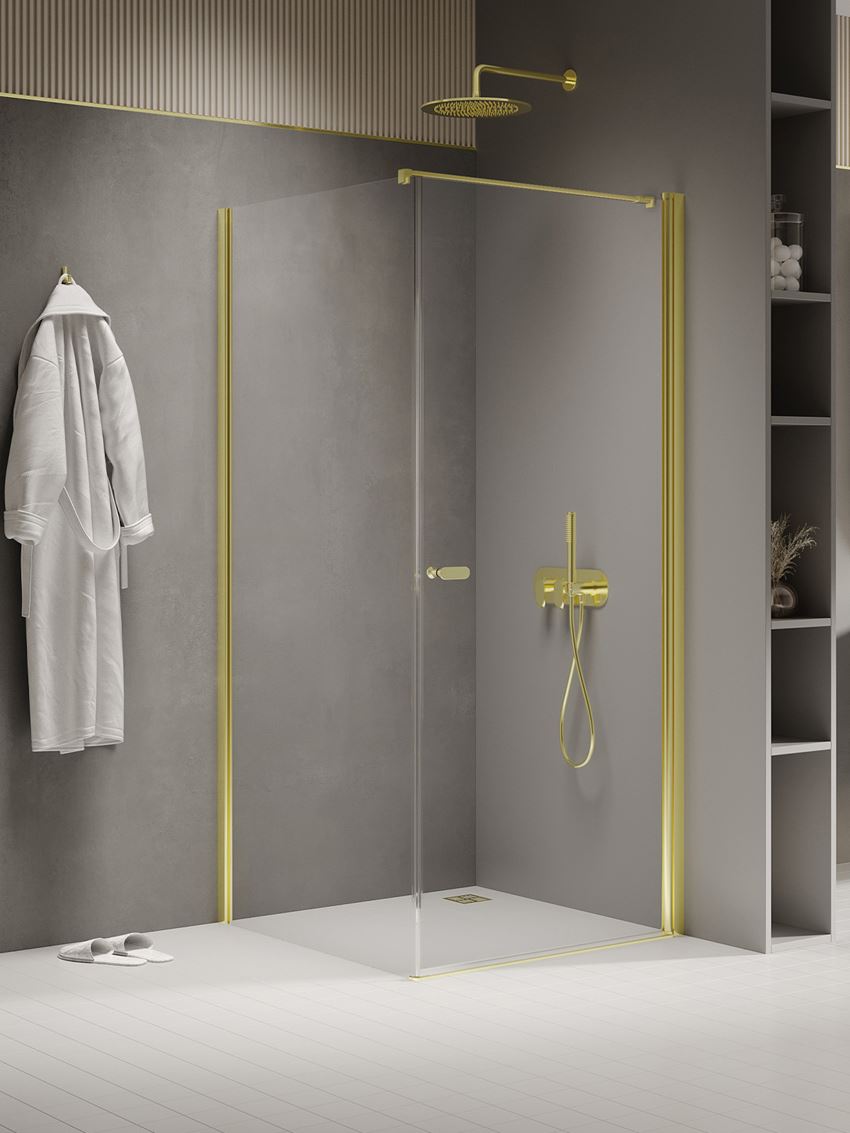 Kabina prysznicowa prostokatna szkło przezroczyste profile złote New Trendy New Soleo Light Gold
