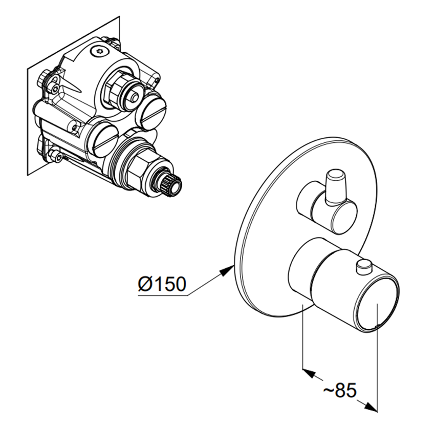 Bateria podtynkowa Kludi Zenta SL 388103945 rys techniczny