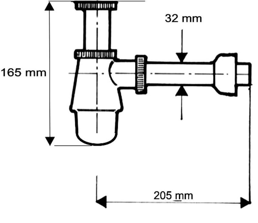 Syfon umywalkowy niski McAlpine rysunek techniczny