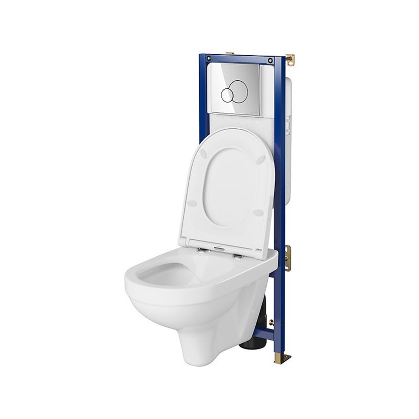 Stelaż podtynkowy do WC z miską Zip SimpleOn i przyciskiem Base Circle chrom błyszczący Cersanit Tech Line Base