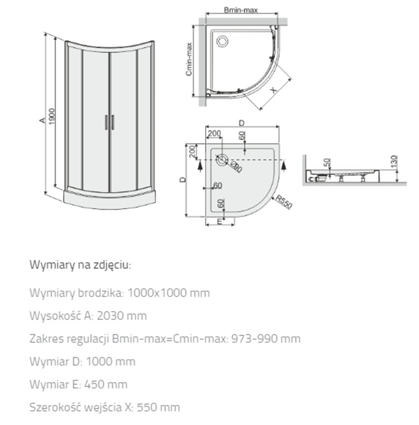 Kabina z brodzikiem Sanplast TX 602-271-0270-38-231 rys techniczny