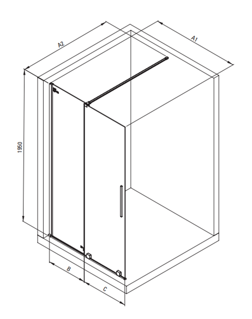 Kabina walk-in Deante Prizma KTJ D30R rys techniczny