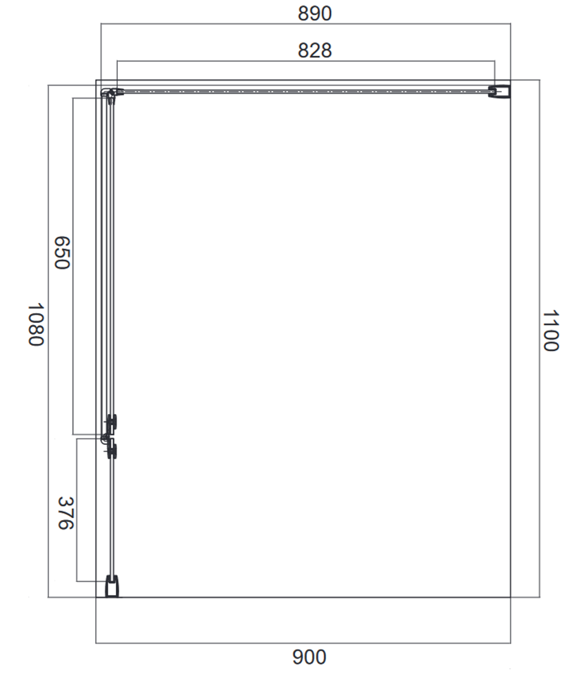 Kabina prysznicowa prostokątna z drzwiami uchylnymi 110x90x195 cm Omnires Manhattan rysunek