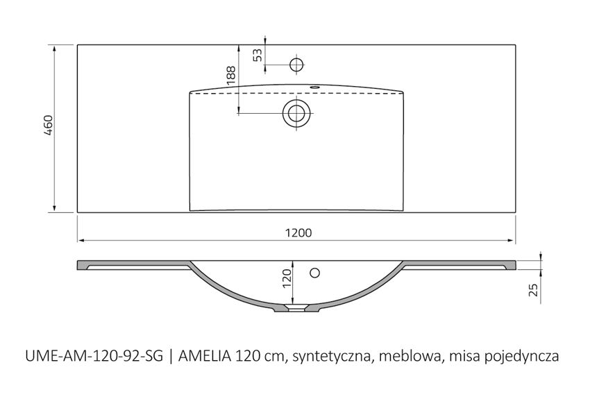 Umywalka meblowa 120x46 cm Oristo Amelia