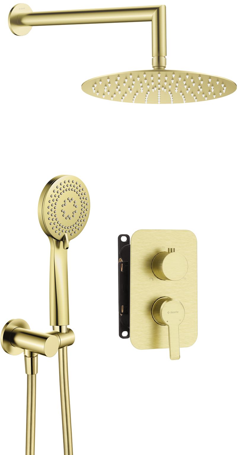 Zestaw prysznicowy podtynkowy z BOXem mieszaczowym złoto szczotkowane Deante Arnika Gold
