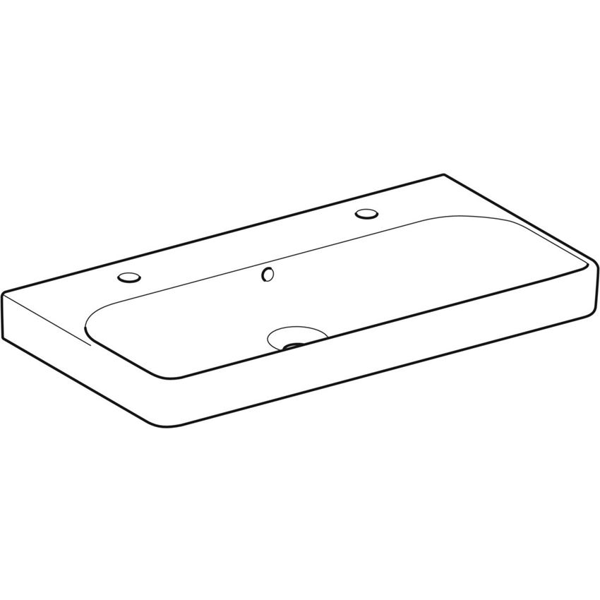 Umywalka ścienna z dwoma otworami na baterię z przelewem 90 cm biała Geberit Smyle Square rysunek
