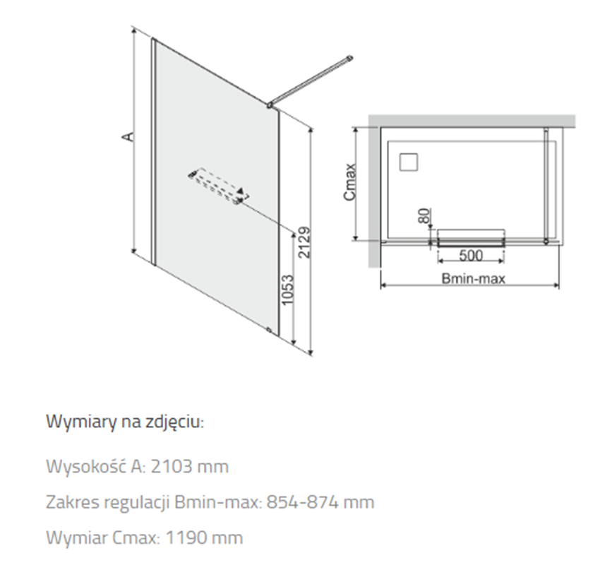 Kabina walk-in Sanplast Altus 600-121-2931-42-401 rys techniczny