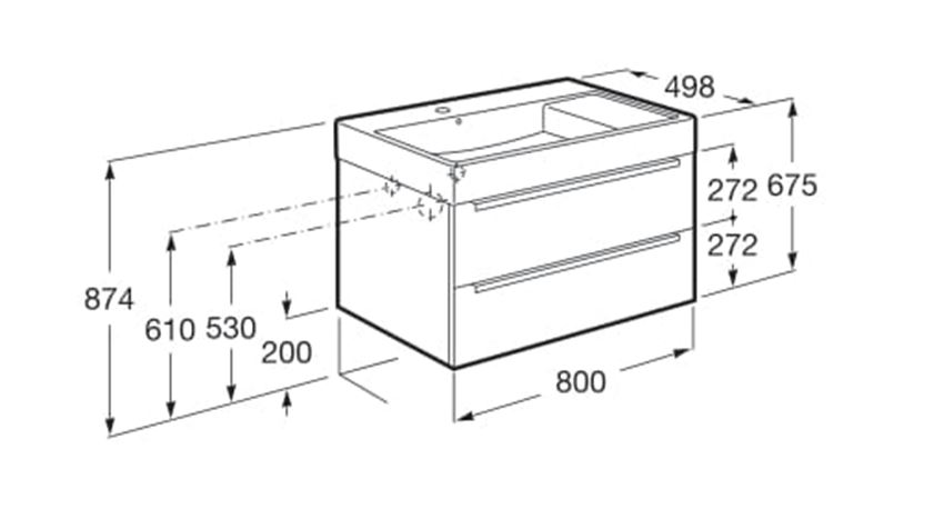Zestaw łazienkowy Unik z 2 szufladami 80x49,8x67,4 cm Roca Inspira rysunek