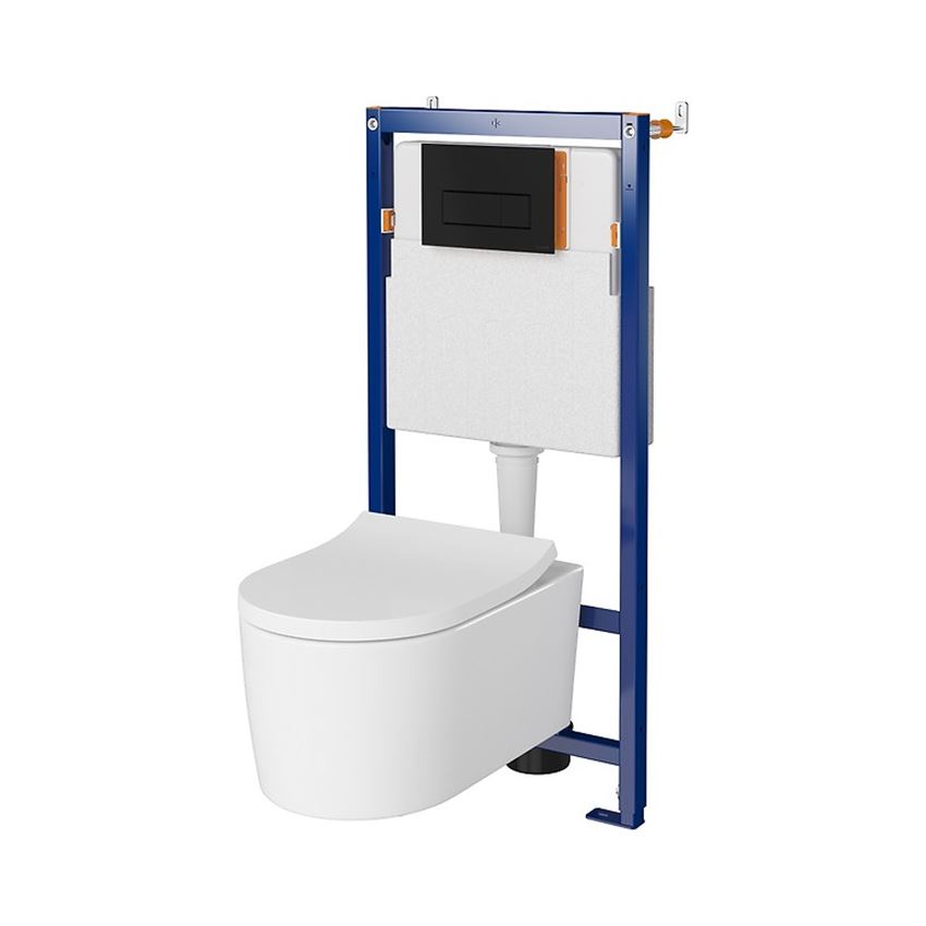 Stelaż podtynkowy do WC z miską Inverto StreamOn i przyciskiem Opti B1 czarny mat Cersanit Tech Line Opti 