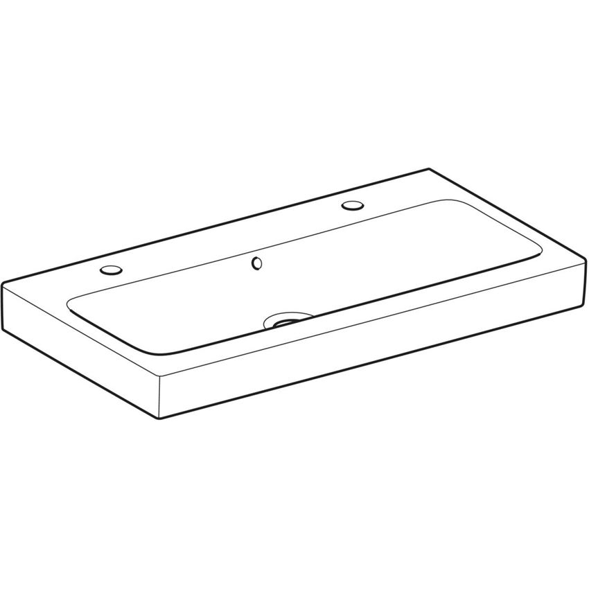 Umywalka ścienna z dwoma otworami na baterię z przelewem 90 cm biała Geberit iCon rysunek