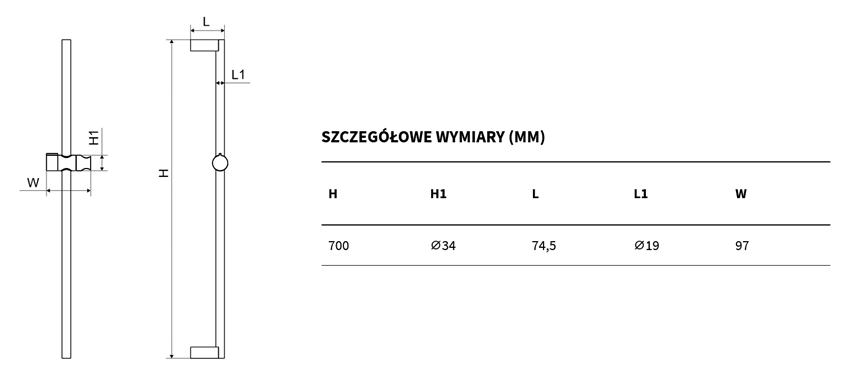 Drążek prysznicowy chrom Excellent rysunek