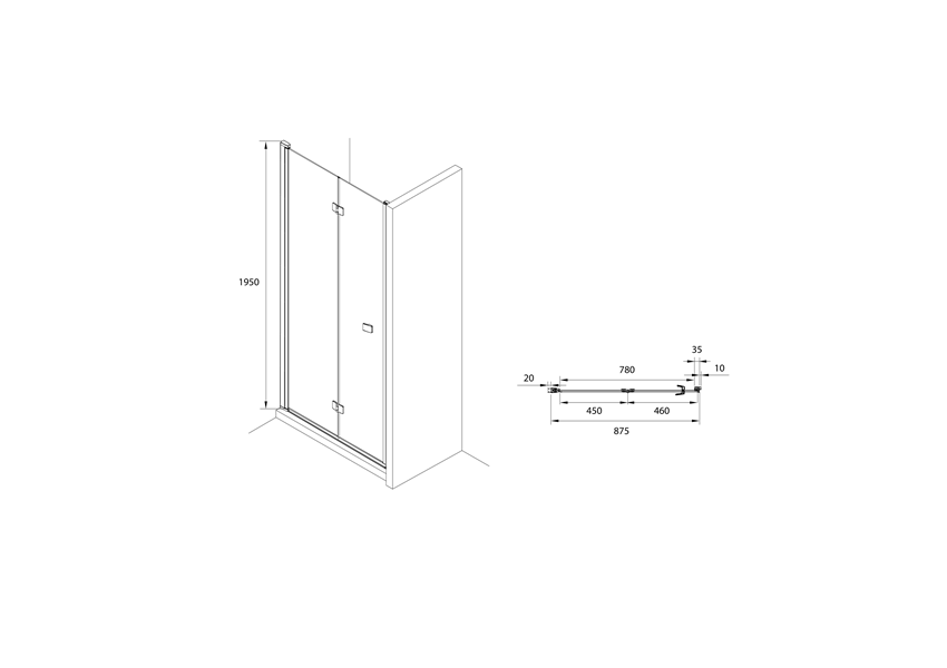 Drzwi składane do wnęki prysznicowej profile czarny mat z powłoką MaxiClean 90x195 cm Roca Capital rysunek
