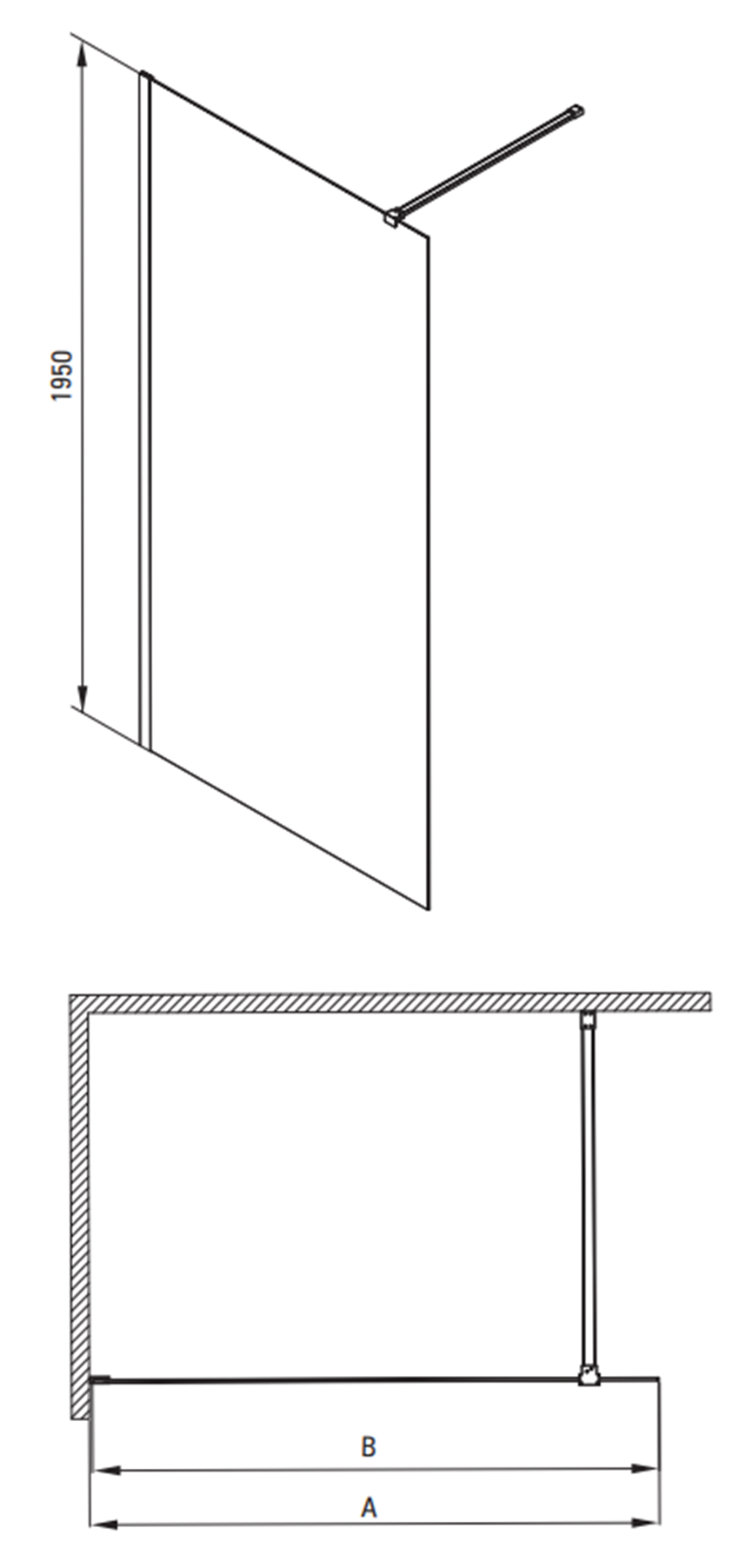 Kabina walk-in Deante Prizma KTJ D39P rys techniczny